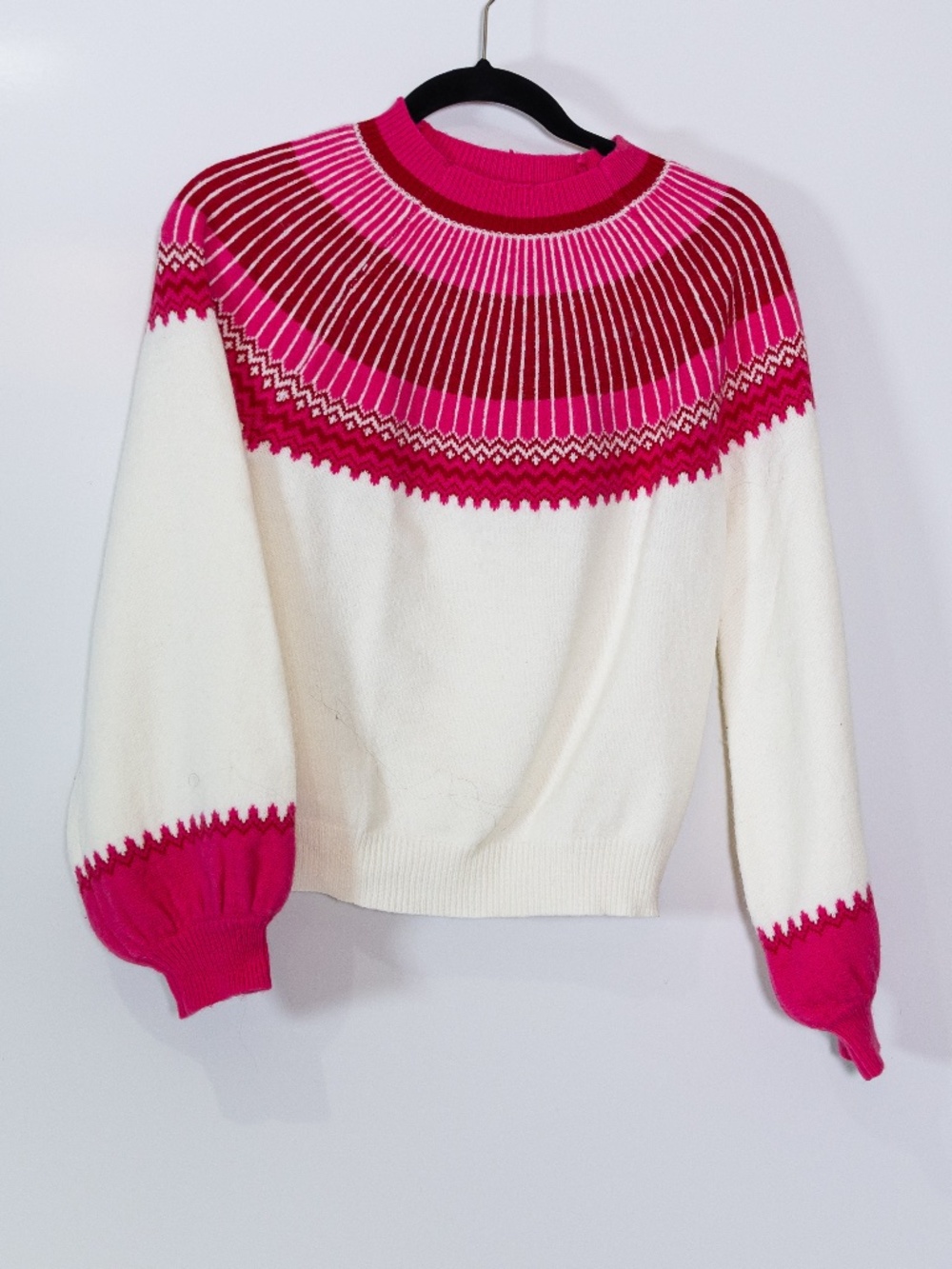 Hyacinth House Dove Fair Isle Pink Print Pattern Mock Neck Pullover Sweater XXS